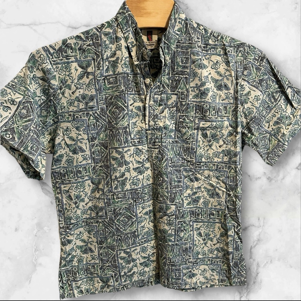 Tori Richard‎ Shirt Mens Large Hawaiian Floral 1/4 Button Up USA reverse Weave